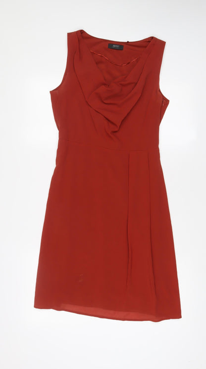 Esprit Womens Brown Polyester A-Line Size 12 Cowl Neck Zip