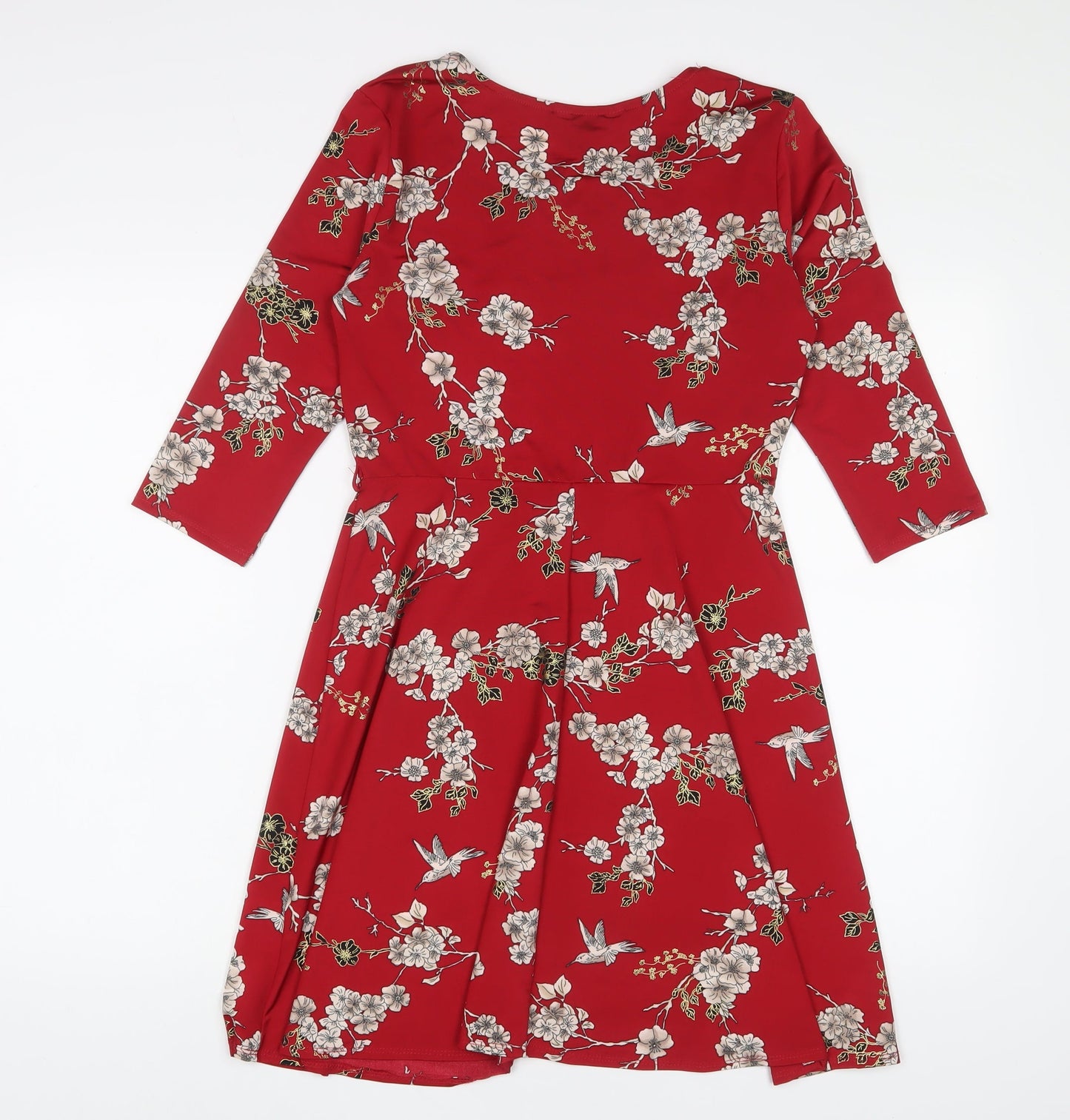 Billie & Blossom Womens Red Floral Polyester A-Line Size 10 Boat Neck Pullover - Keyhole neck