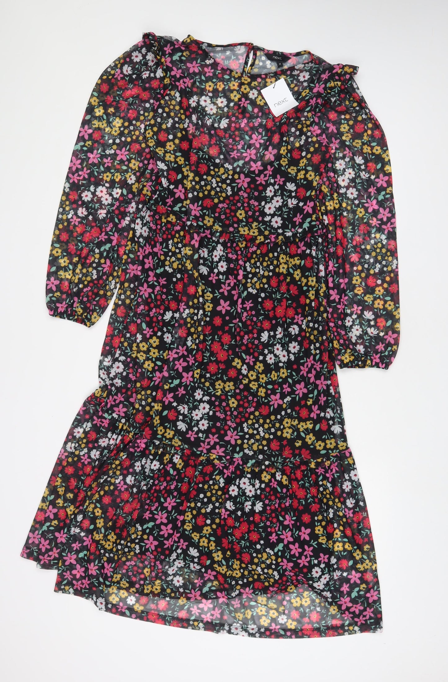 NEXT Womens Multicoloured Floral Polyester A-Line Size 10 Crew Neck Button