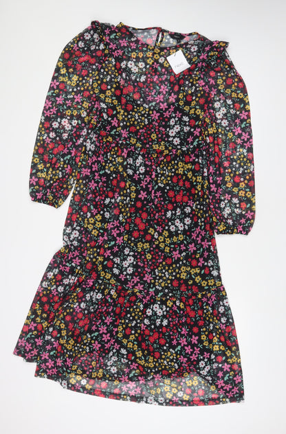 NEXT Womens Multicoloured Floral Polyester A-Line Size 10 Crew Neck Button