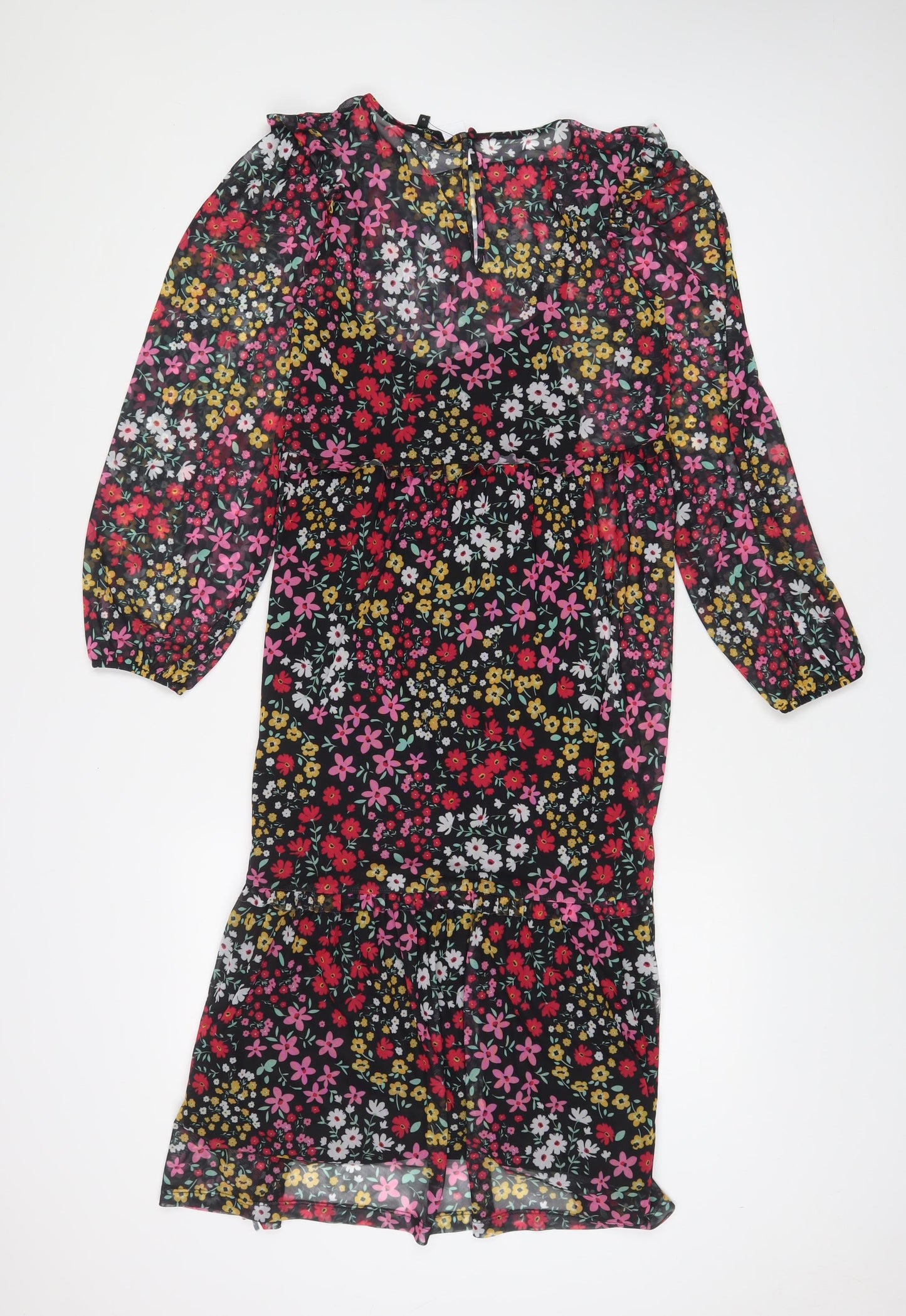 NEXT Womens Multicoloured Floral Polyester A-Line Size 10 Crew Neck Button