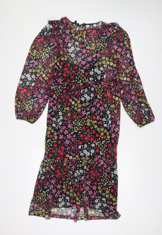 NEXT Womens Multicoloured Floral Polyester A-Line Size 10 Crew Neck Button