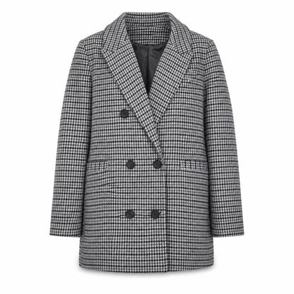 Marks & Spencer Womens Grey Plaid Overcoat Coat Size 16 Button - Pockets