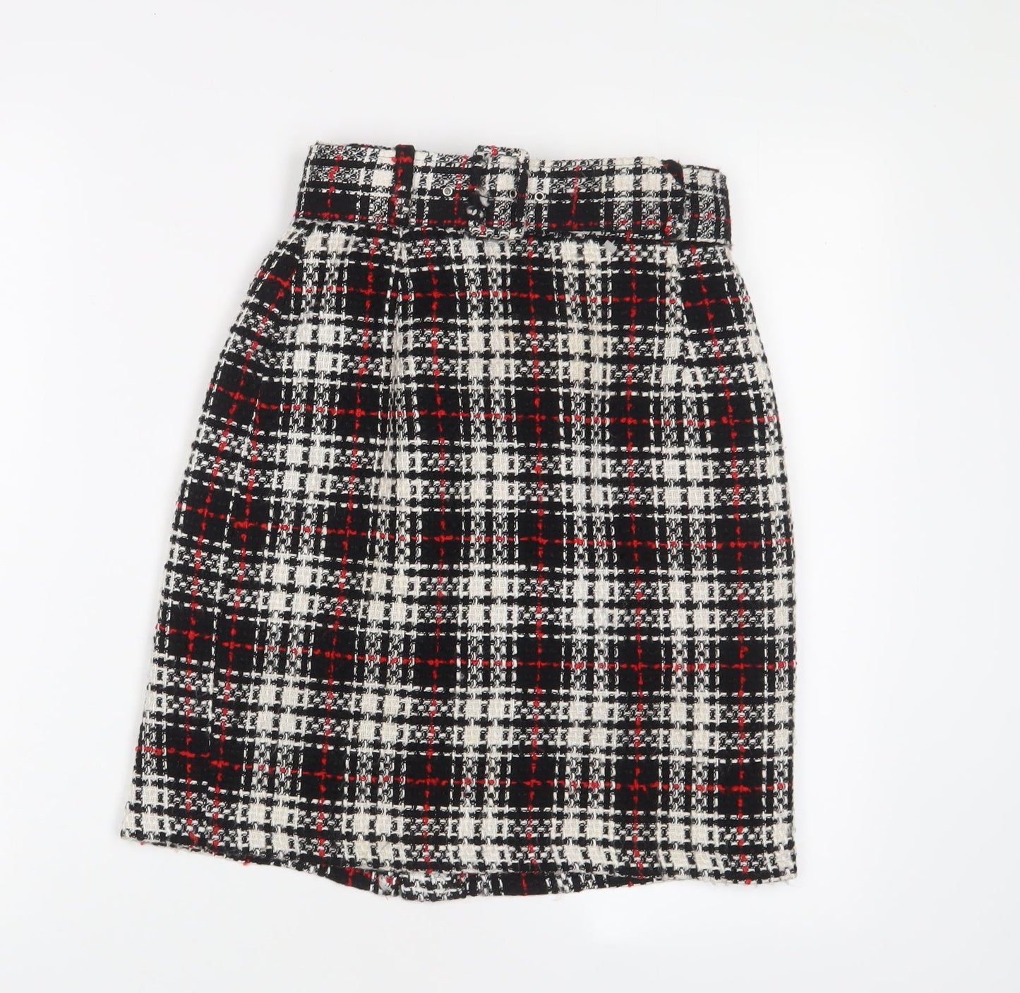 Zygo Womens Red Plaid Acrylic A-Line Skirt Size 10 Zip - Belted