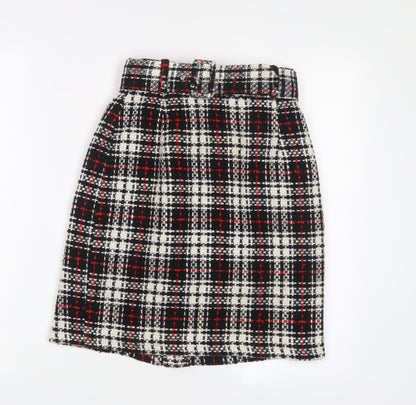 Zygo Womens Red Plaid Acrylic A-Line Skirt Size 10 Zip - Belted