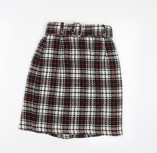 Zygo Womens Red Plaid Acrylic A-Line Skirt Size 10 Zip - Belted