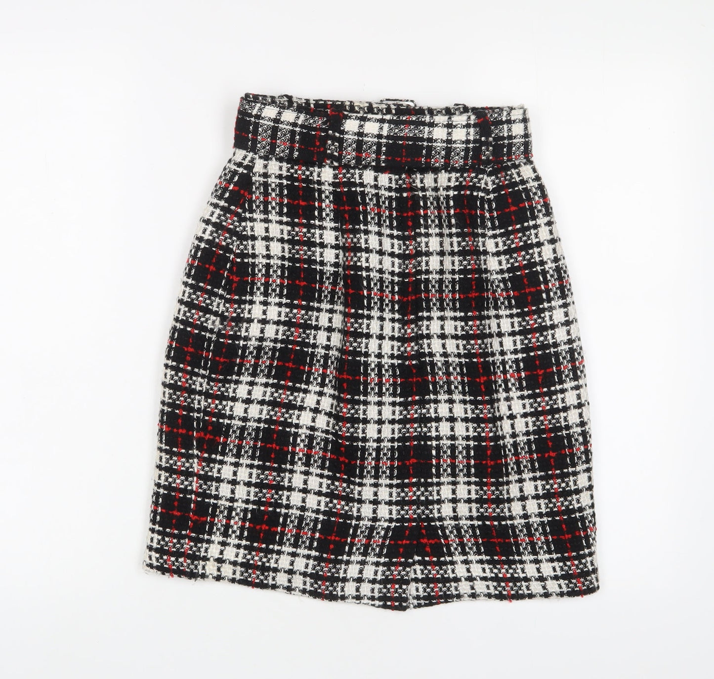 Zygo Womens Red Plaid Acrylic A-Line Skirt Size 10 Zip - Belted