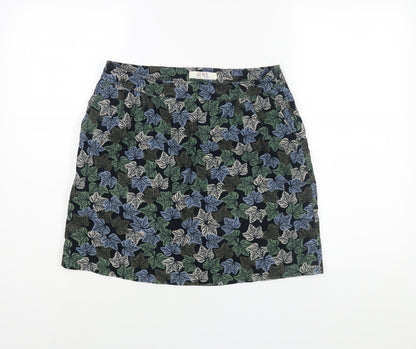 Adelaide Street Womens Multicoloured Geometric Cotton A-Line Skirt Size 10 Zip - Leaf Print