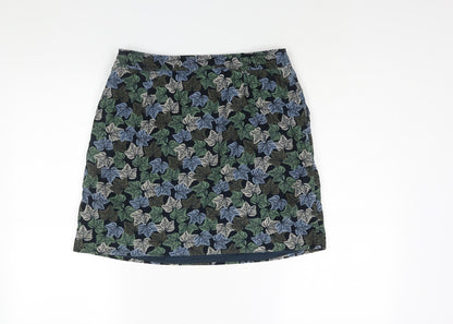 Adelaide Street Womens Multicoloured Geometric Cotton A-Line Skirt Size 10 Zip - Leaf Print