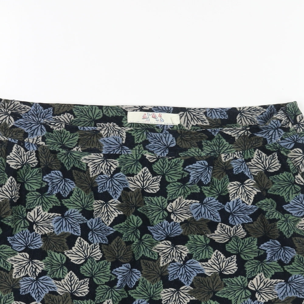 Adelaide Street Womens Multicoloured Geometric Cotton A-Line Skirt Size 10 Zip - Leaf Print