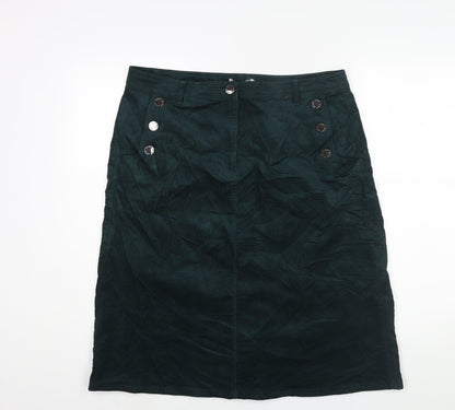 Per Una Womens Green Cotton A-Line Skirt Size 36 in Zip