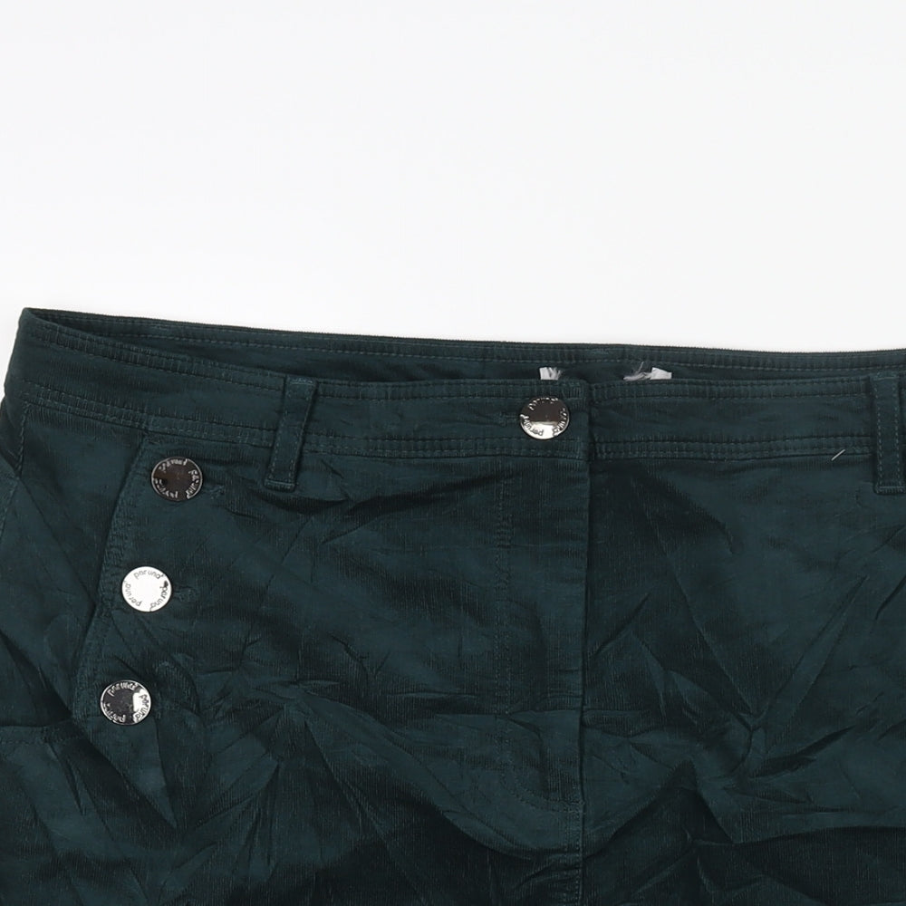 Per Una Womens Green Cotton A-Line Skirt Size 36 in Zip