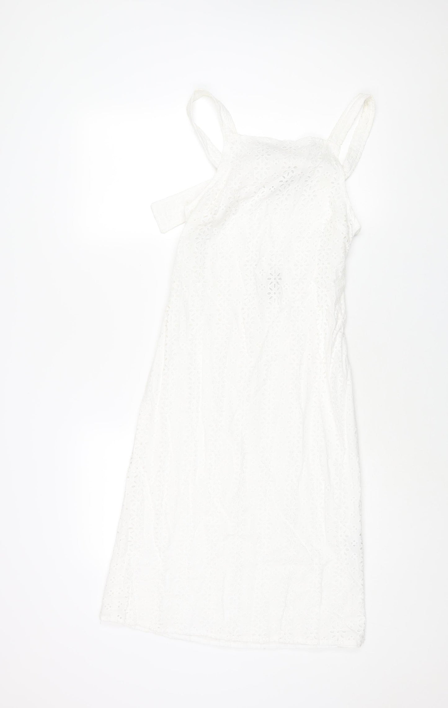 ASOS Womens White Cotton Shift Size 4 Square Neck Zip - Buckle Detail Floral Lace