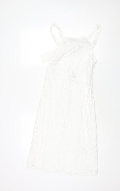 ASOS Womens White Cotton Shift Size 4 Square Neck Zip - Buckle Detail Floral Lace