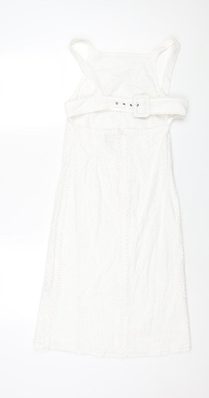ASOS Womens White Cotton Shift Size 4 Square Neck Zip - Buckle Detail Floral Lace