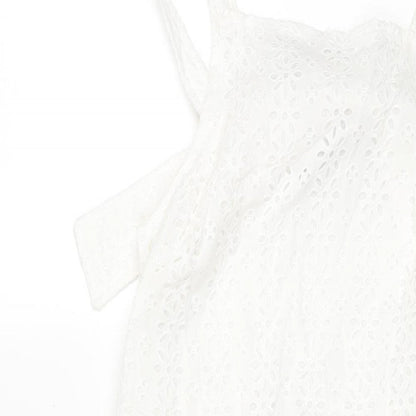 ASOS Womens White Cotton Shift Size 4 Square Neck Zip - Buckle Detail Floral Lace