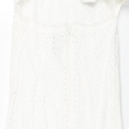 ASOS Womens White Cotton Shift Size 4 Square Neck Zip - Buckle Detail Floral Lace