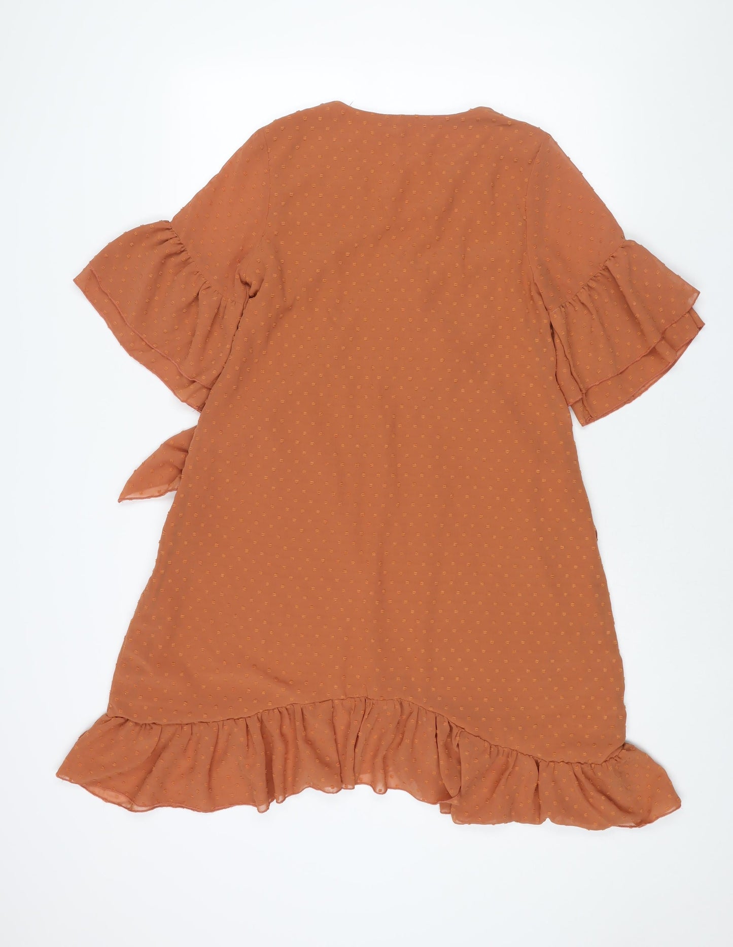 Boohoo Womens Brown Polyester A-Line Size 10 V-Neck Zip - Frill Bow