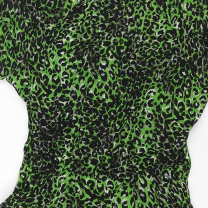 NEXT Womens Green Animal Print Viscose A-Line Size 6 V-Neck Button - Leopard Print