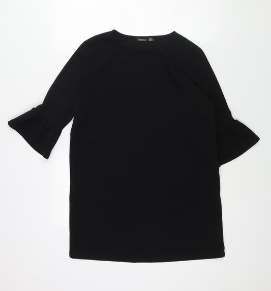 Boohoo Womens Black Polyester Mini Size 12 Round Neck Pullover