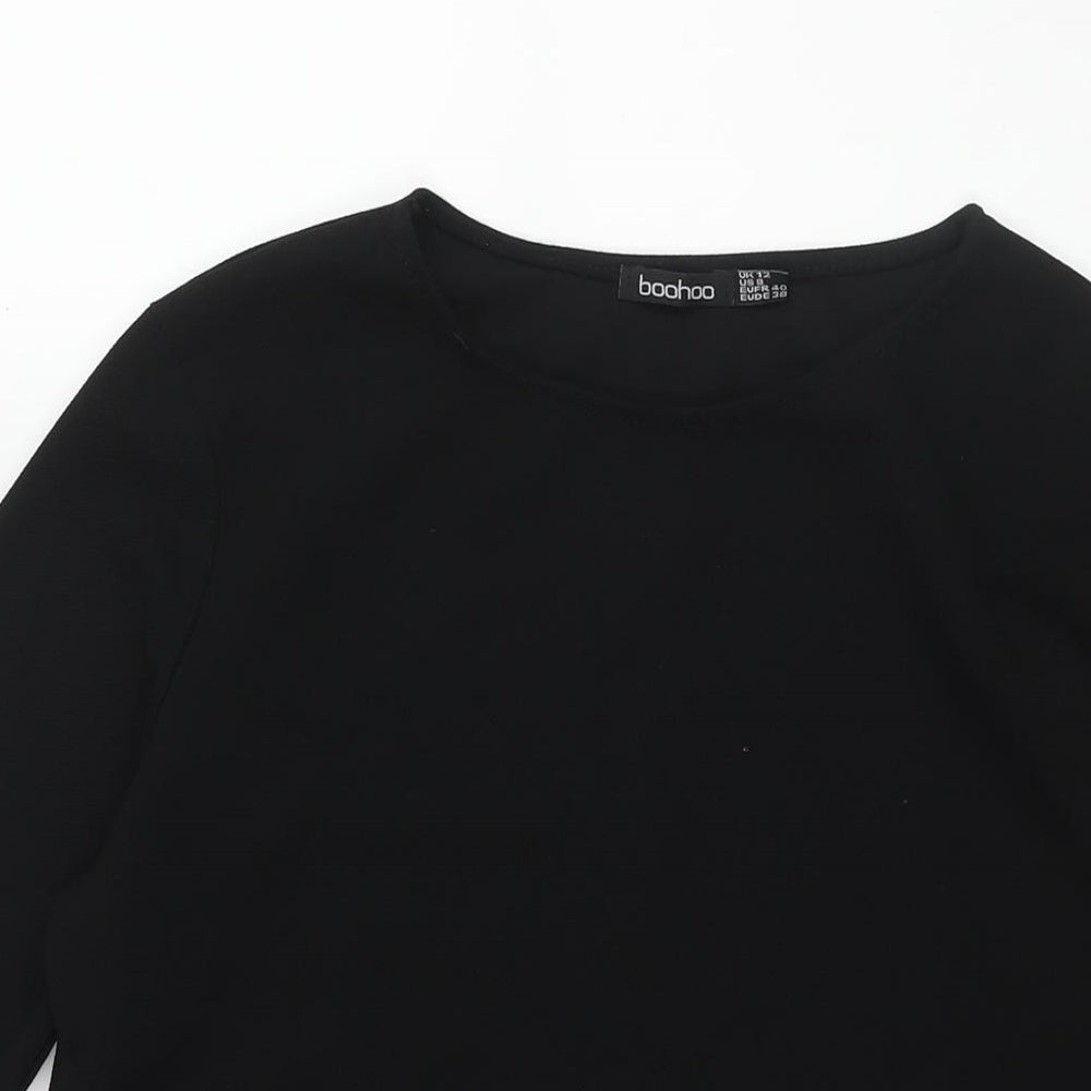 Boohoo Womens Black Polyester Mini Size 12 Round Neck Pullover