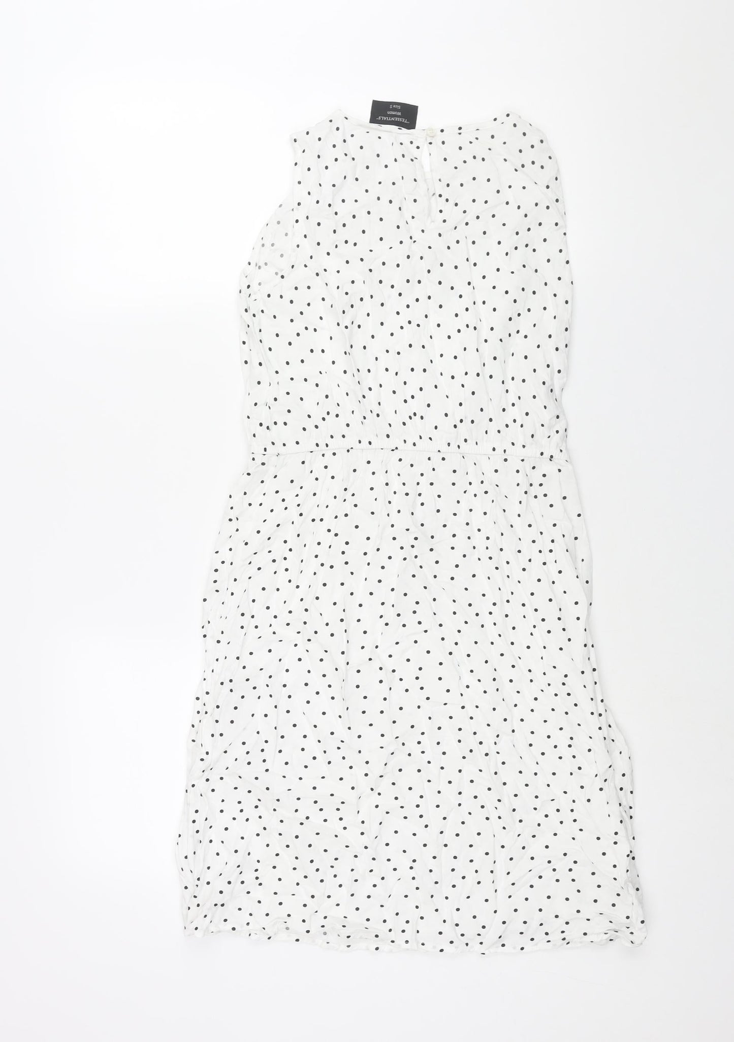 Tessentials Womens White Polka Dot Viscose Shift Size S Round Neck Button