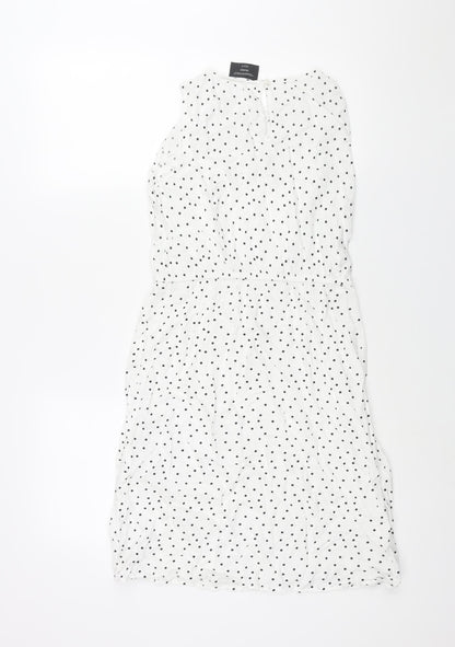 Tessentials Womens White Polka Dot Viscose Shift Size S Round Neck Button
