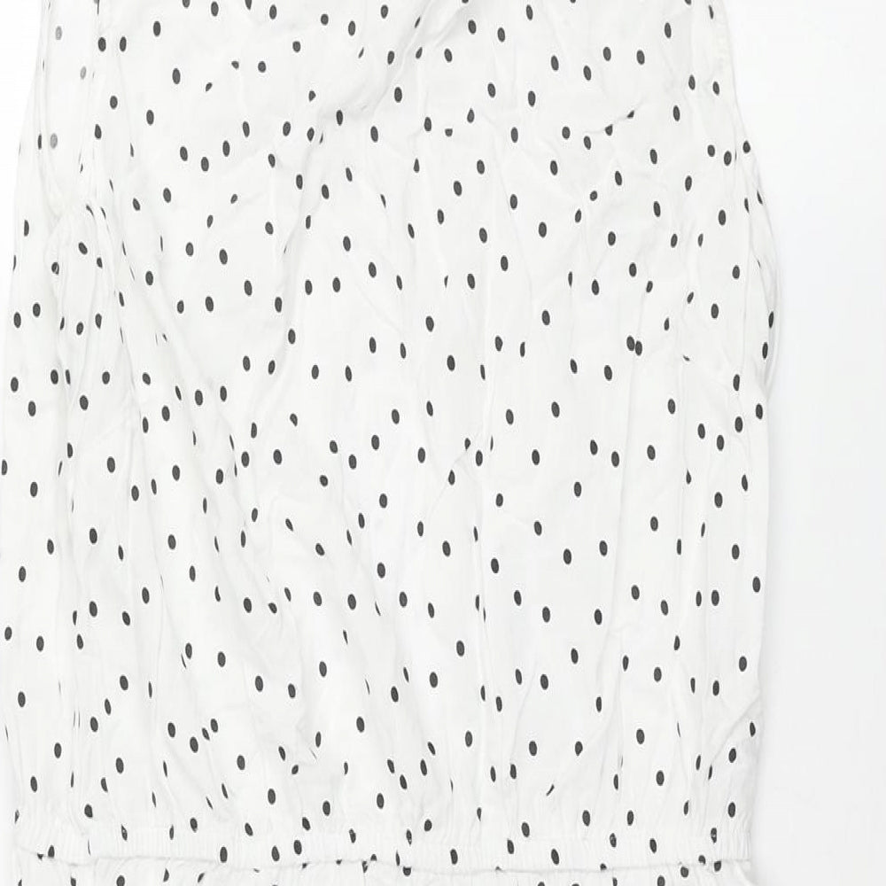 Tessentials Womens White Polka Dot Viscose Shift Size S Round Neck Button