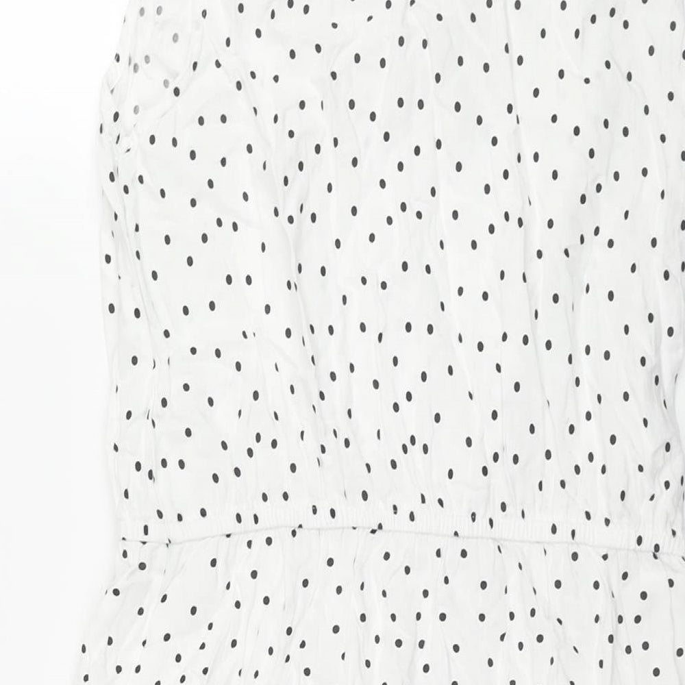Tessentials Womens White Polka Dot Viscose Shift Size S Round Neck Button