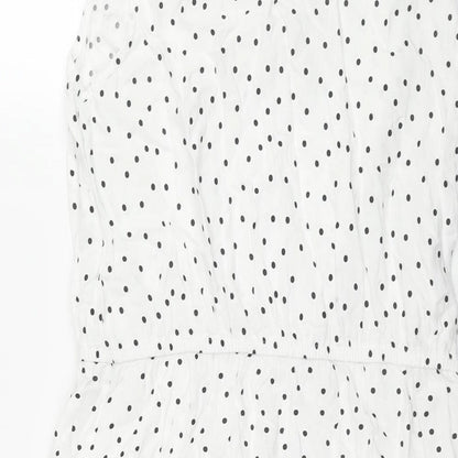 Tessentials Womens White Polka Dot Viscose Shift Size S Round Neck Button