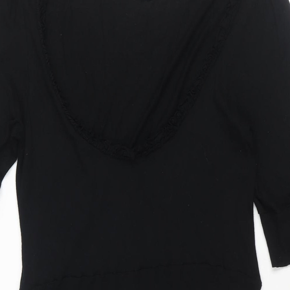 ASOS Womens Black Viscose A-Line Size 10 Scoop Neck Pullover - Frill