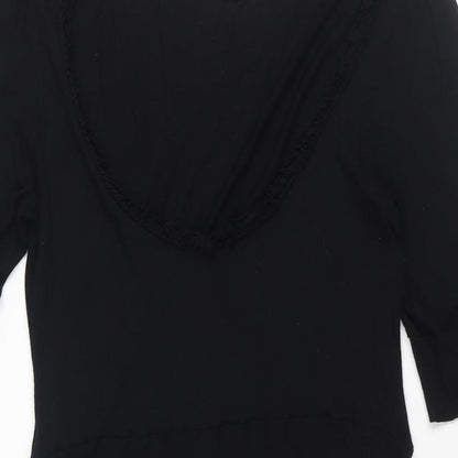 ASOS Womens Black Viscose A-Line Size 10 Scoop Neck Pullover - Frill