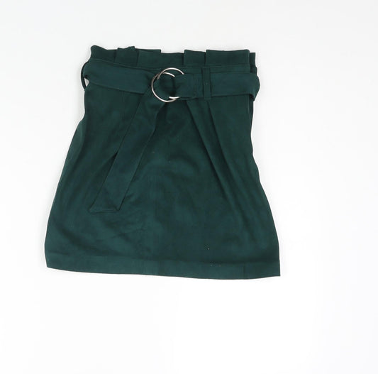 Bershka Womens Green Polyester A-Line Skirt Size XS Zip - Belted