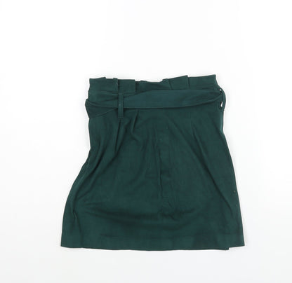 Bershka Womens Green Polyester A-Line Skirt Size XS Zip - Belted