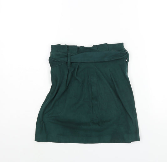 Bershka Womens Green Polyester A-Line Skirt Size XS Zip - Belted