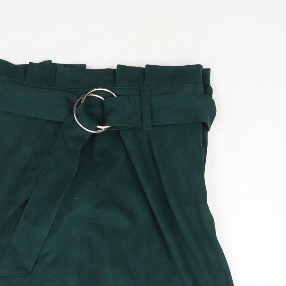 Bershka Womens Green Polyester A-Line Skirt Size XS Zip - Belted