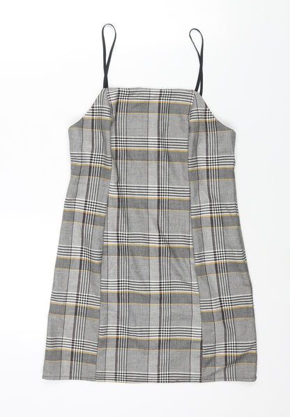 Urban Outfitters Womens Grey Check Polyester Mini Size XS Square Neck Zip