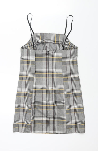 Urban Outfitters Womens Grey Check Polyester Mini Size XS Square Neck Zip