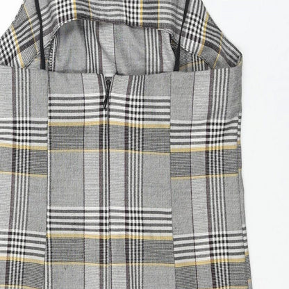 Urban Outfitters Womens Grey Check Polyester Mini Size XS Square Neck Zip