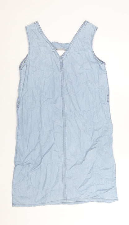 M&Co Womens Blue Cotton Shift Size 12 V-Neck Pullover