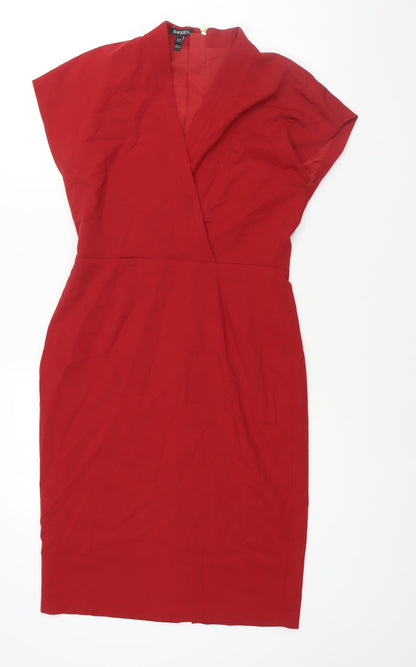 Baukjen Womens Red Polyester Pencil Dress Size 12 V-Neck Zip