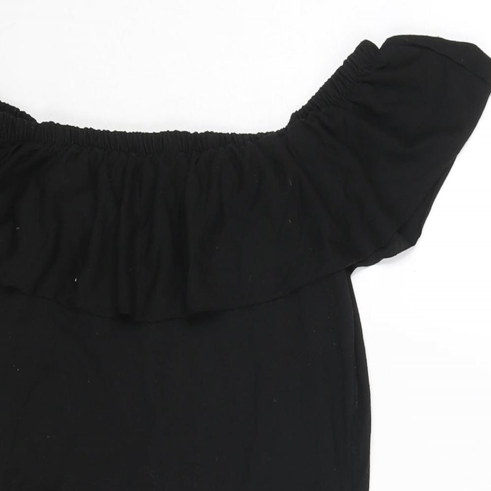 Only Womens Black Viscose Bodysuit One-Piece Size S Snap - Frill