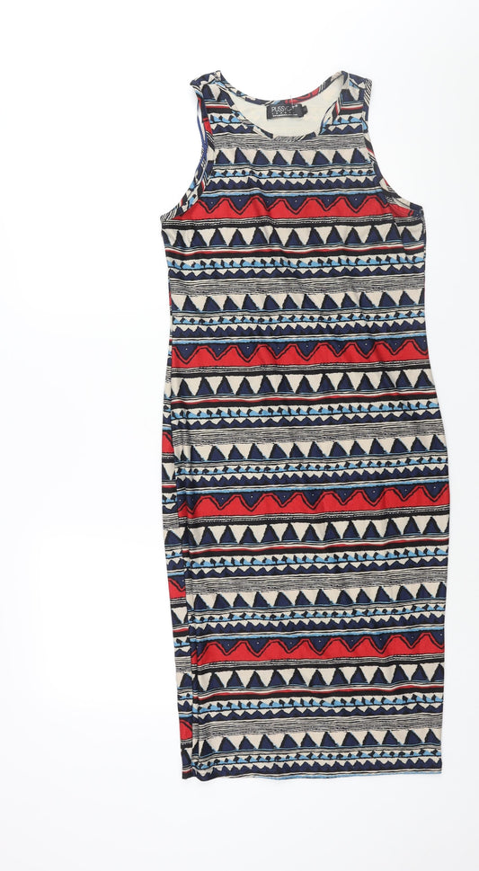 Pussycat London Womens Multicoloured Geometric Polyester Pencil Dress Size 10 Round Neck Pullover