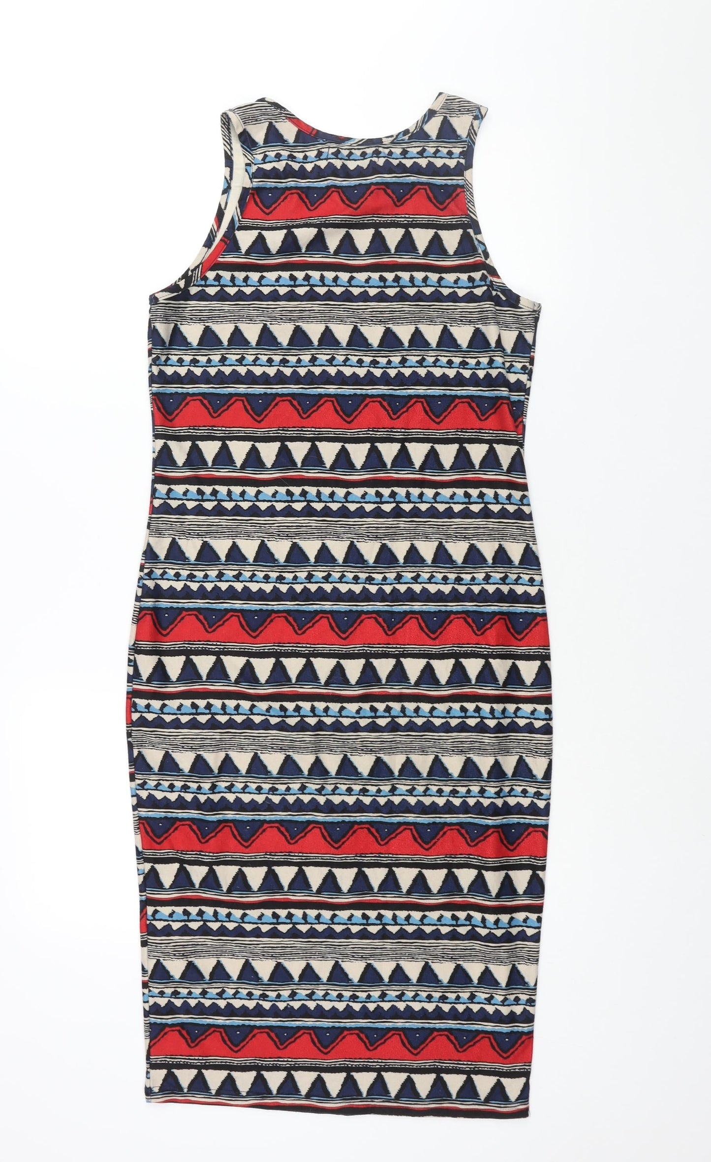 Pussycat London Womens Multicoloured Geometric Polyester Pencil Dress Size 10 Round Neck Pullover