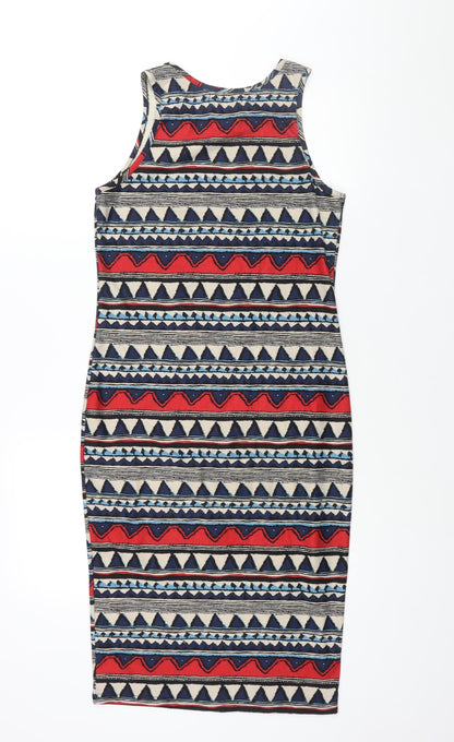 Pussycat London Womens Multicoloured Geometric Polyester Pencil Dress Size 10 Round Neck Pullover