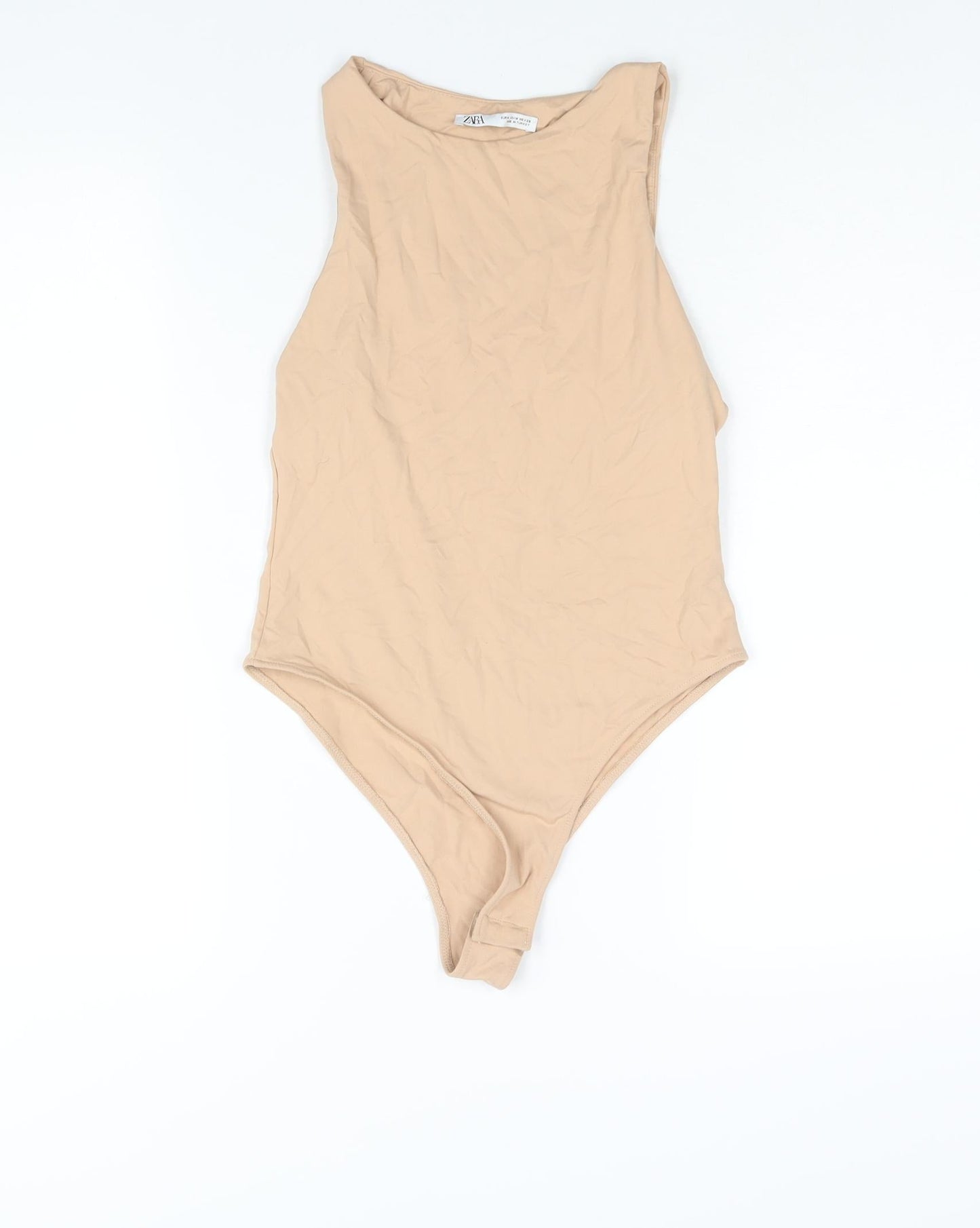 Zara Womens Beige Polyamide Bodysuit One-Piece Size M Snap
