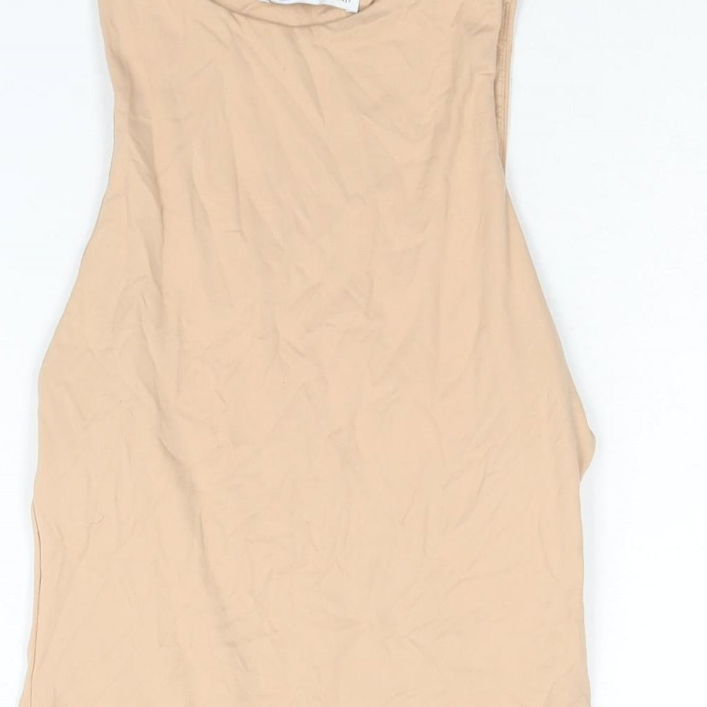 Zara Womens Beige Polyamide Bodysuit One-Piece Size M Snap