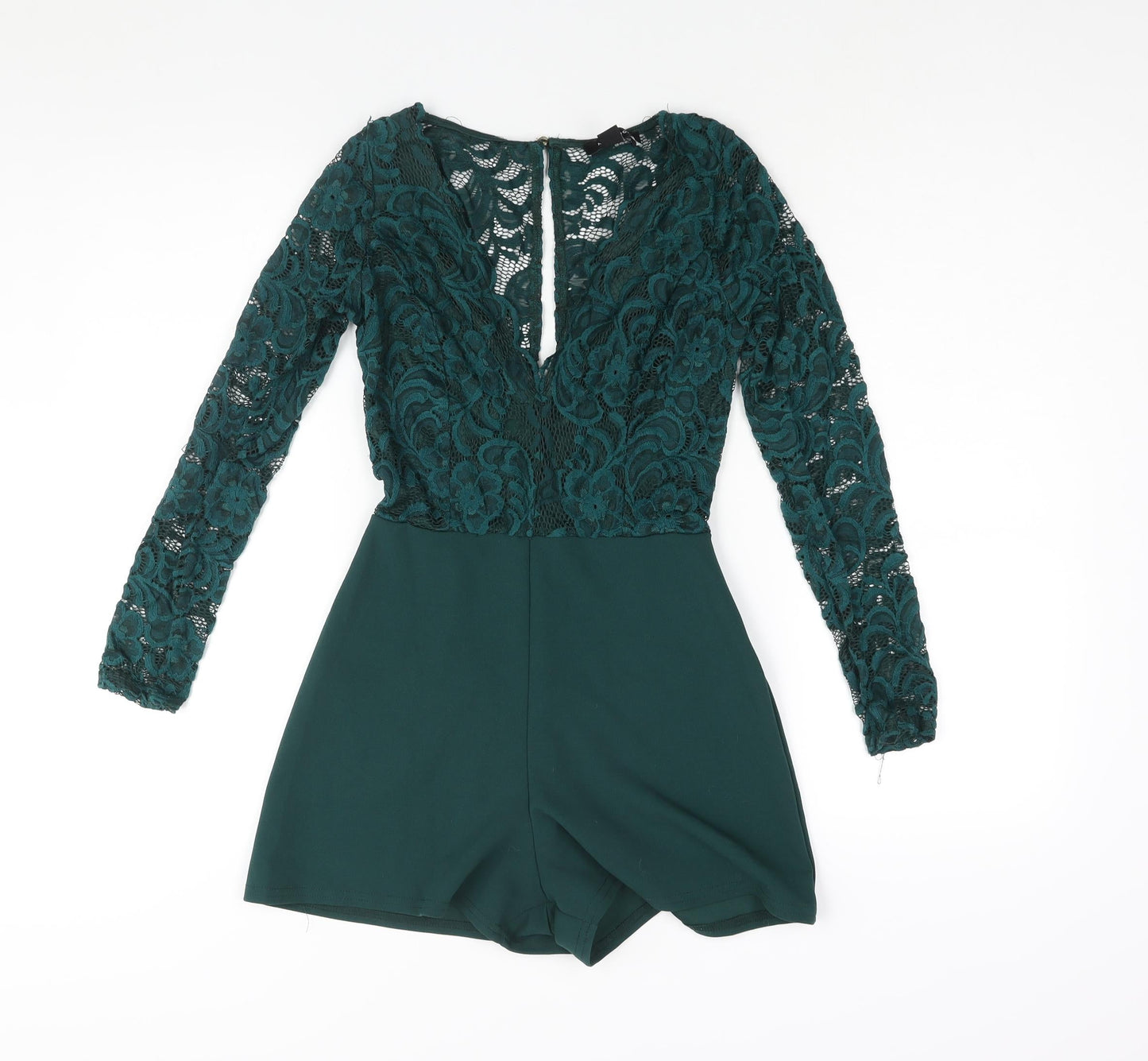 New Look Womens Green Polyamide Playsuit One-Piece Size 6 Zip - Lace Bodice