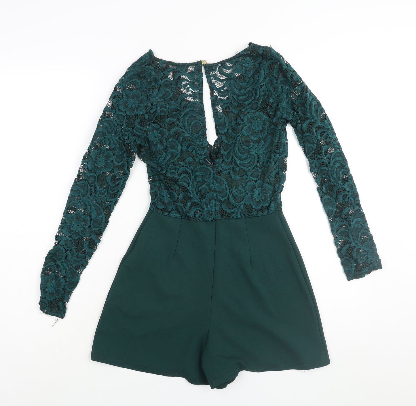 New Look Womens Green Polyamide Playsuit One-Piece Size 6 Zip - Lace Bodice