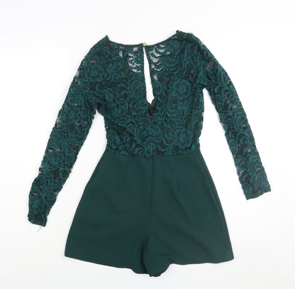 New Look Womens Green Polyamide Playsuit One-Piece Size 6 Zip - Lace Bodice